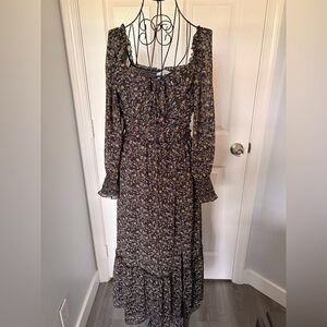 Petal & Pup Black Floral Long Sleeve Maxi Dress with Yellow Accents